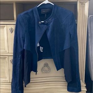 Bcbgmaxazria blue faux suede logun black jacket